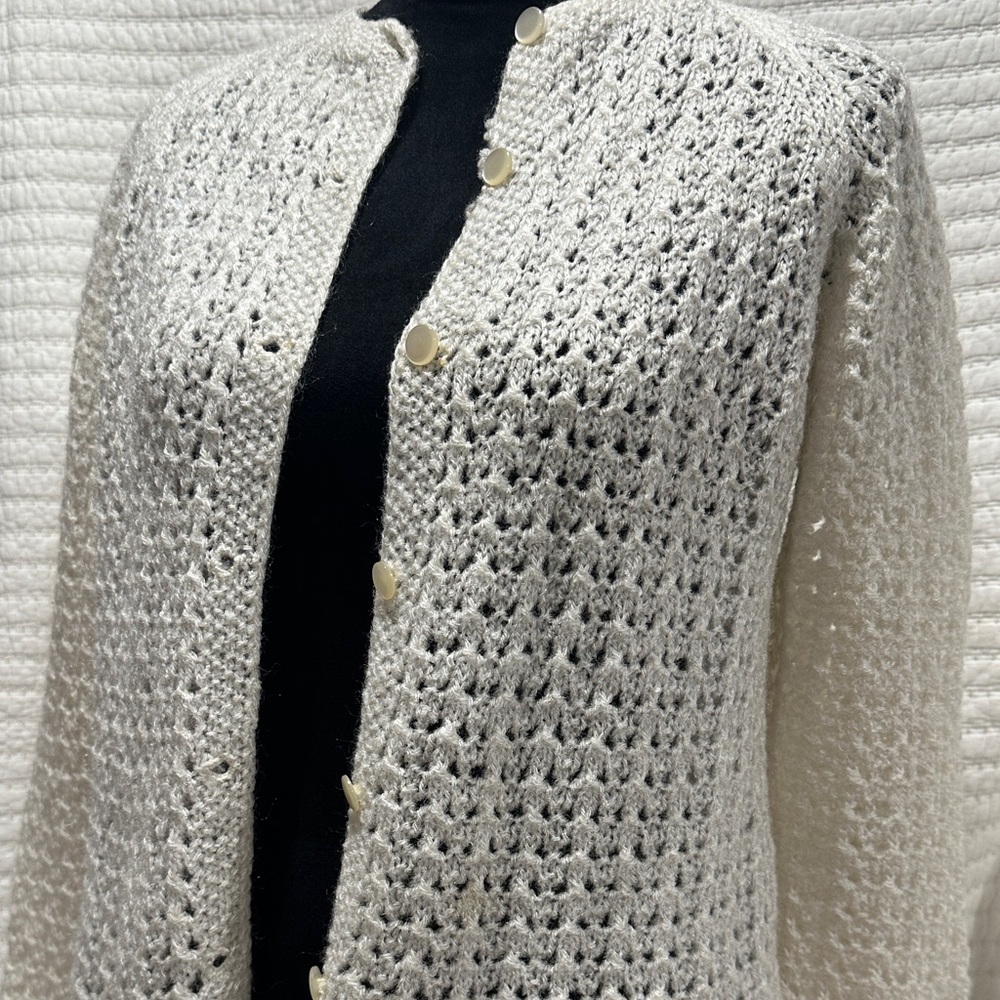 Vintage Handmade White Crocheted Button Down Cardigan
